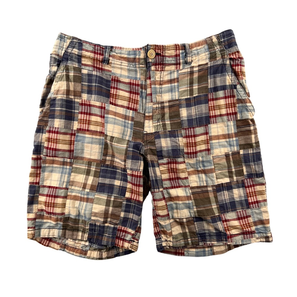 Aeropostale Mens 36 Patchwork Madras Plaid Shorts Multicolor Cotton Flat Front